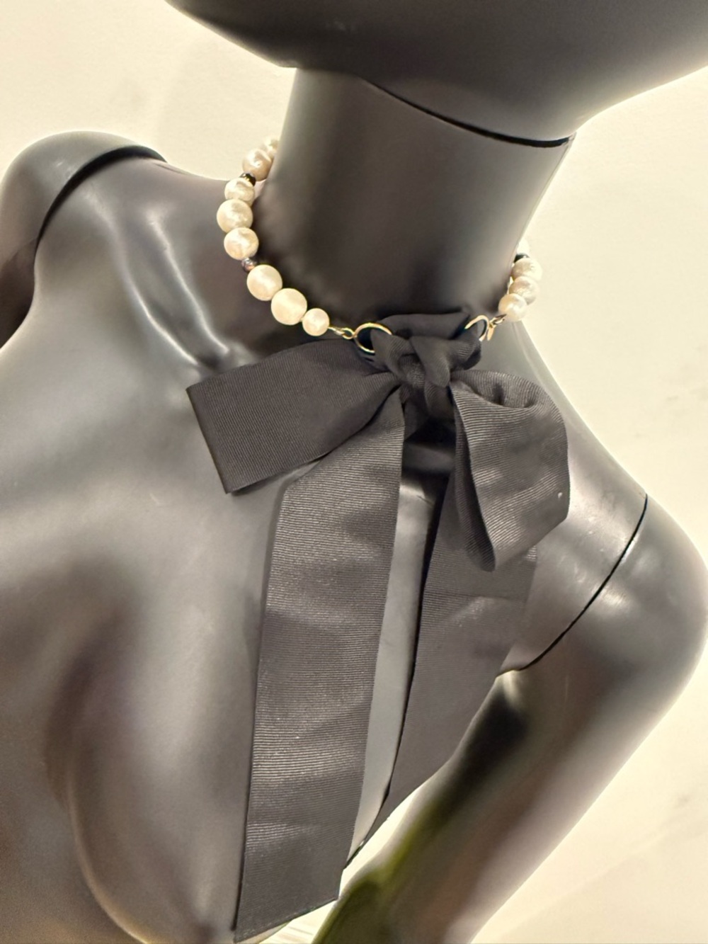 Magda Butrym Pearl Ribbon Choker Necklace New In Box Statement Bow